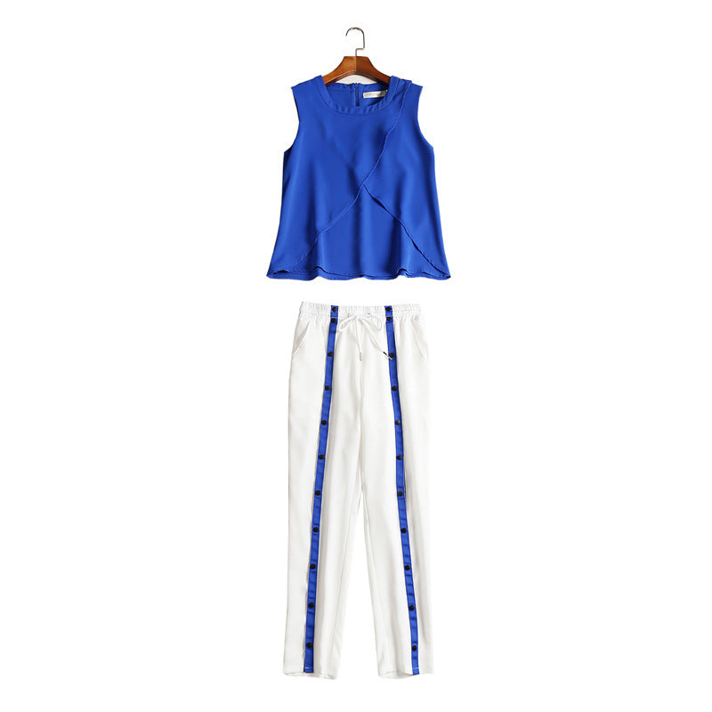 Plain Linen Wide Leg Pants Suit