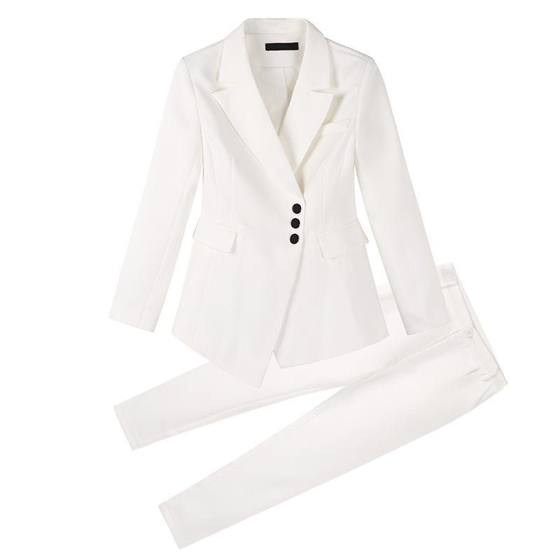 Women's White Slim Pant Suit