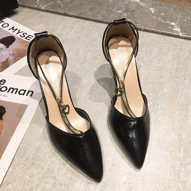Korean Hollow Sandals - Pointed Toe PU