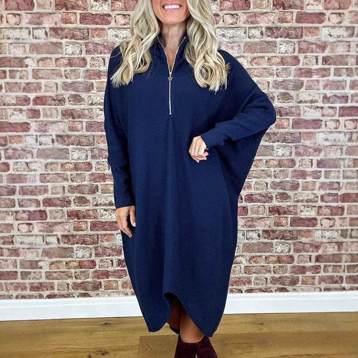 Knitted Loose Dress - Solid Color