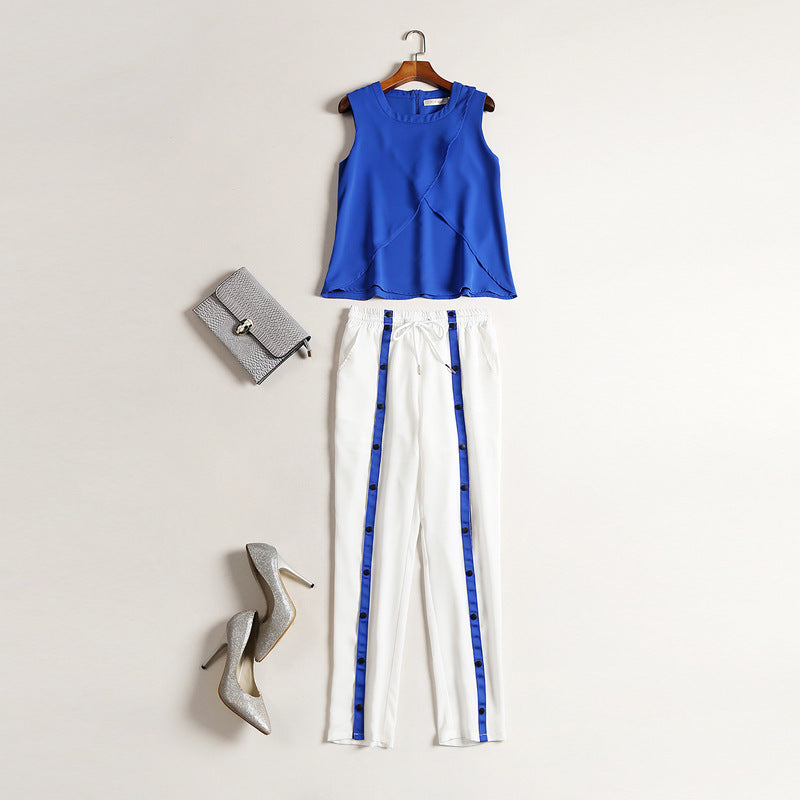 Plain Linen Wide Leg Pants Suit