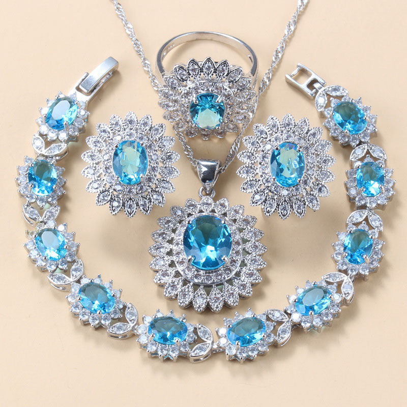 Copper Gem Jewelry Set - 4 Piece Water Wave