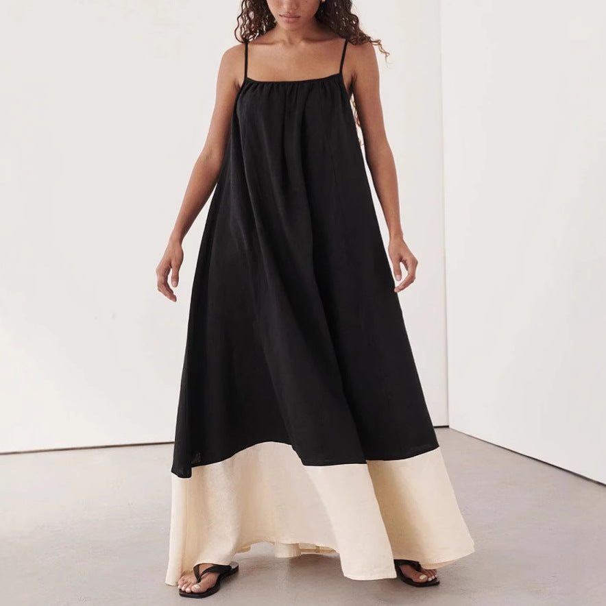 Women's Color Matching Sling Long Fashion Dress