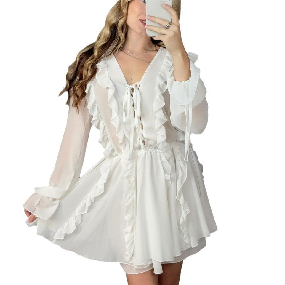 Elegant Chiffon V-neck Flounce Design Dress
