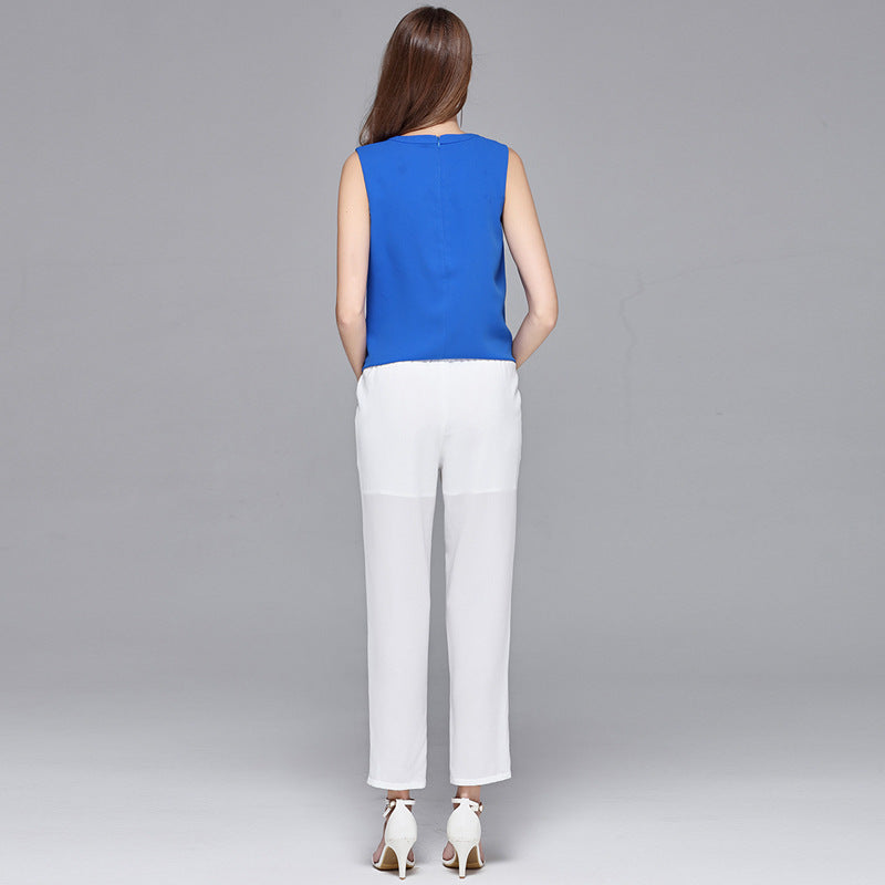 Plain Linen Wide Leg Pants Suit