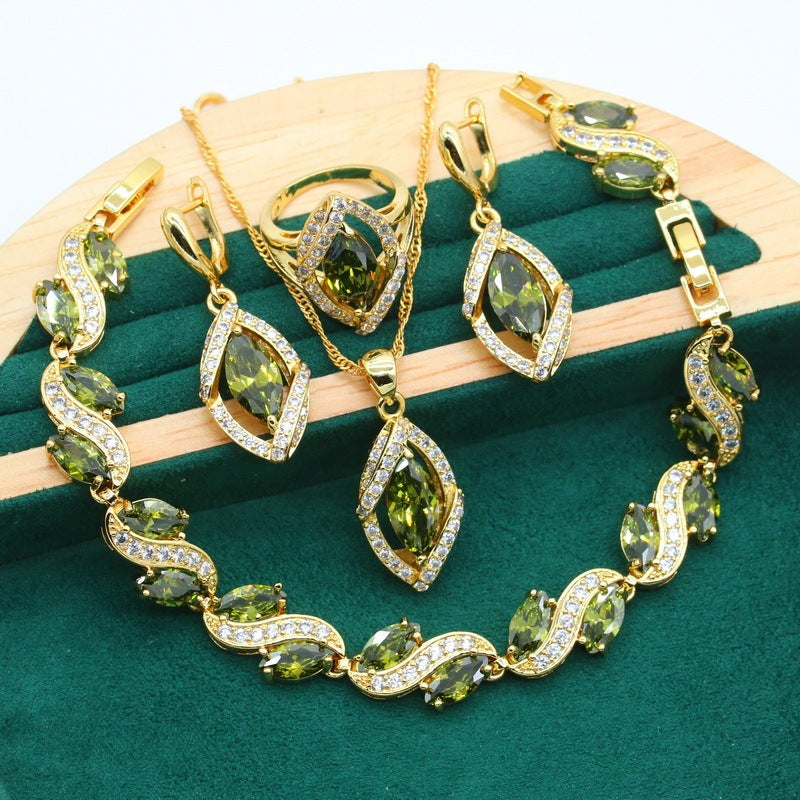 Olive Green Retro Jewelry Set