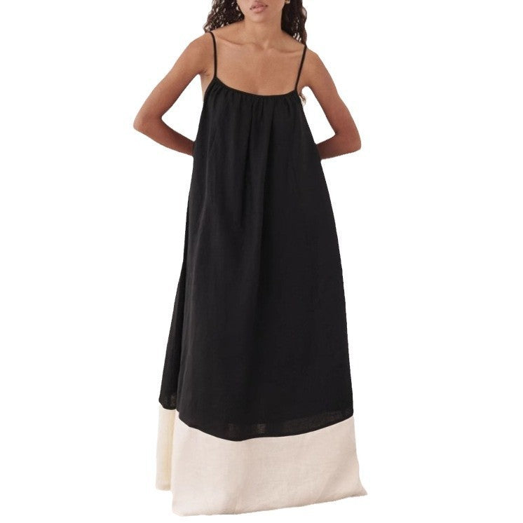 Women's Color Matching Sling Long Fashion Dress