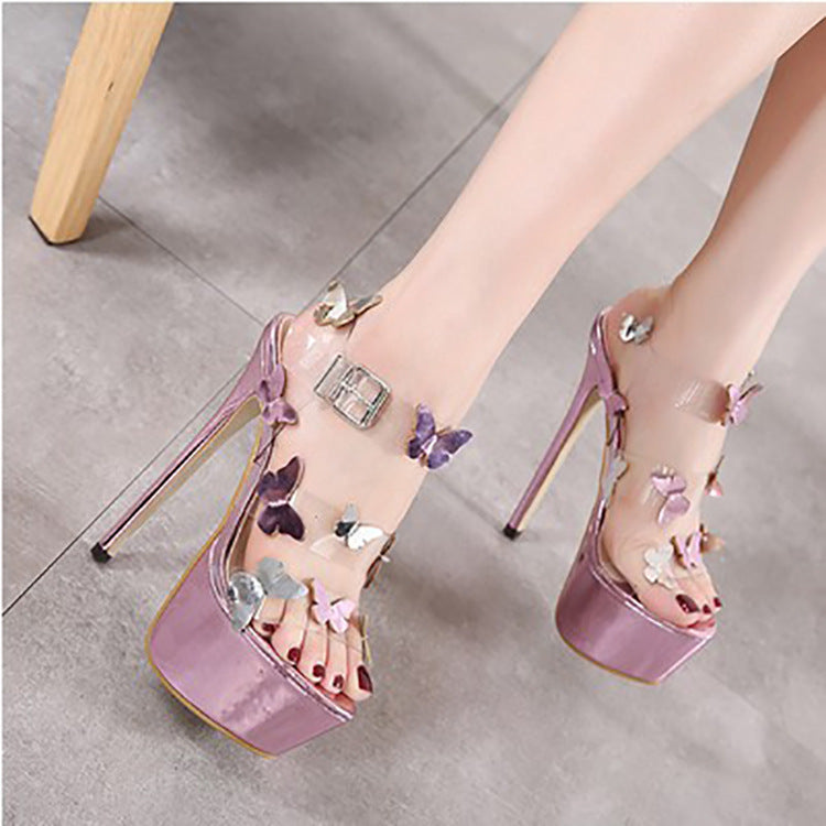 European Stiletto Sandals - Purple Bow Buckle