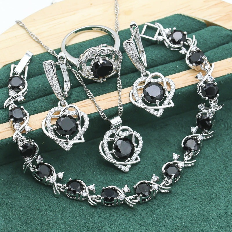 Retro Zircon Jewelry Set - 4 Piece Collection