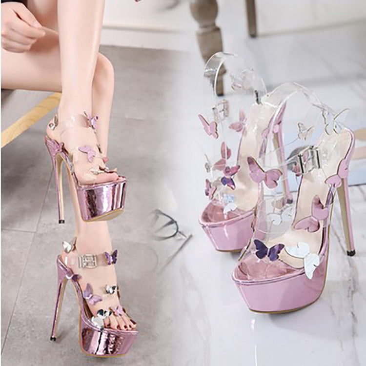 European Stiletto Sandals - Purple Bow Buckle