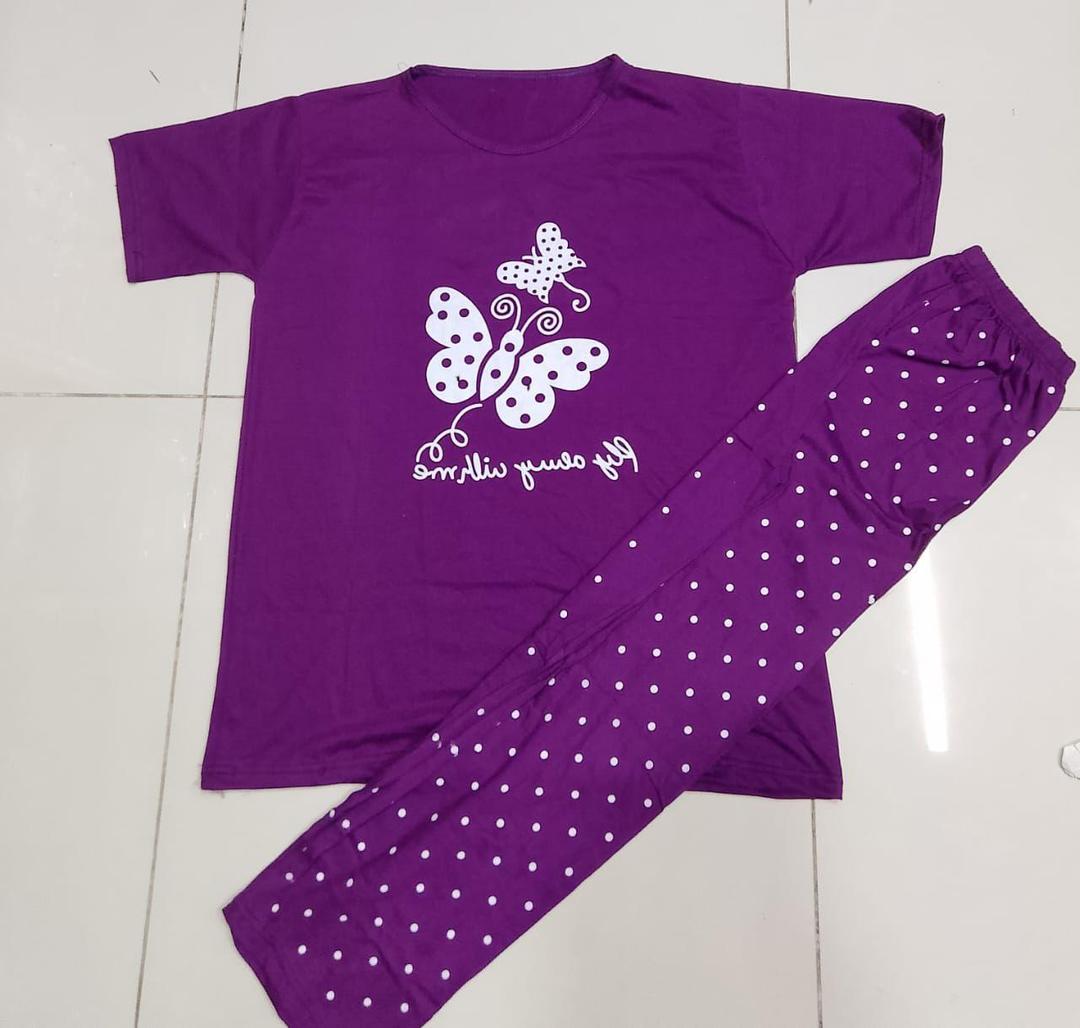 Cotton Jersey Night Suit - Purple (2 Piece)