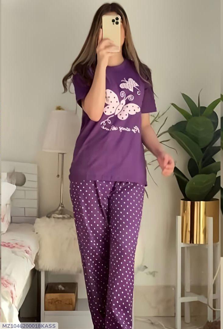 Cotton Jersey Night Suit - Purple (2 Piece)