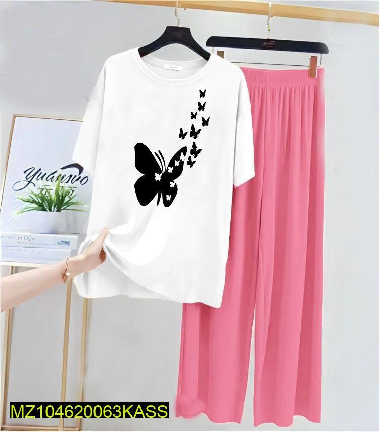 Cotton Jersey Night Suit - Pink Printed 2 Piece Sleepwear
