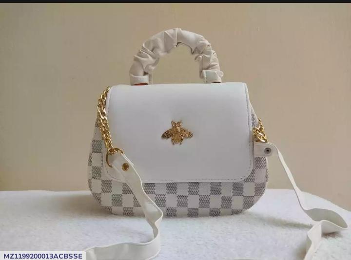 Girl's White PU Leather Printed Shoulder