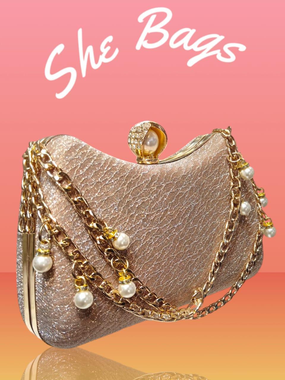 Women's Golden Metal Textured Formal Clutch