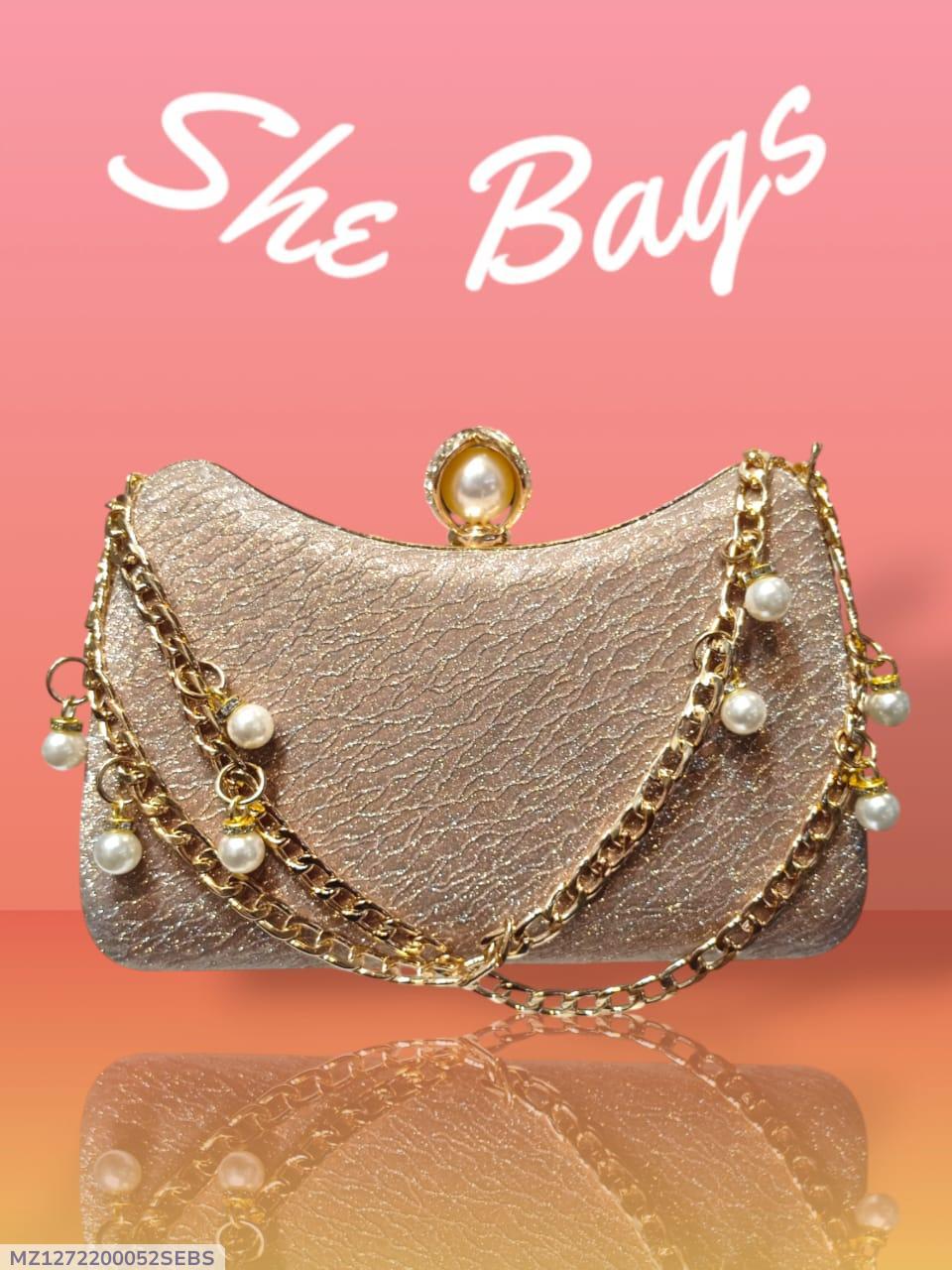 Women's Golden Metal Textured Formal Clutch