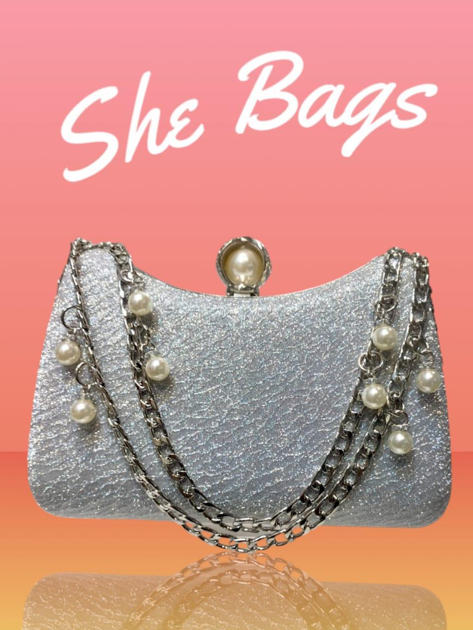 Women's Silver Metal Textured Formal Clutch
