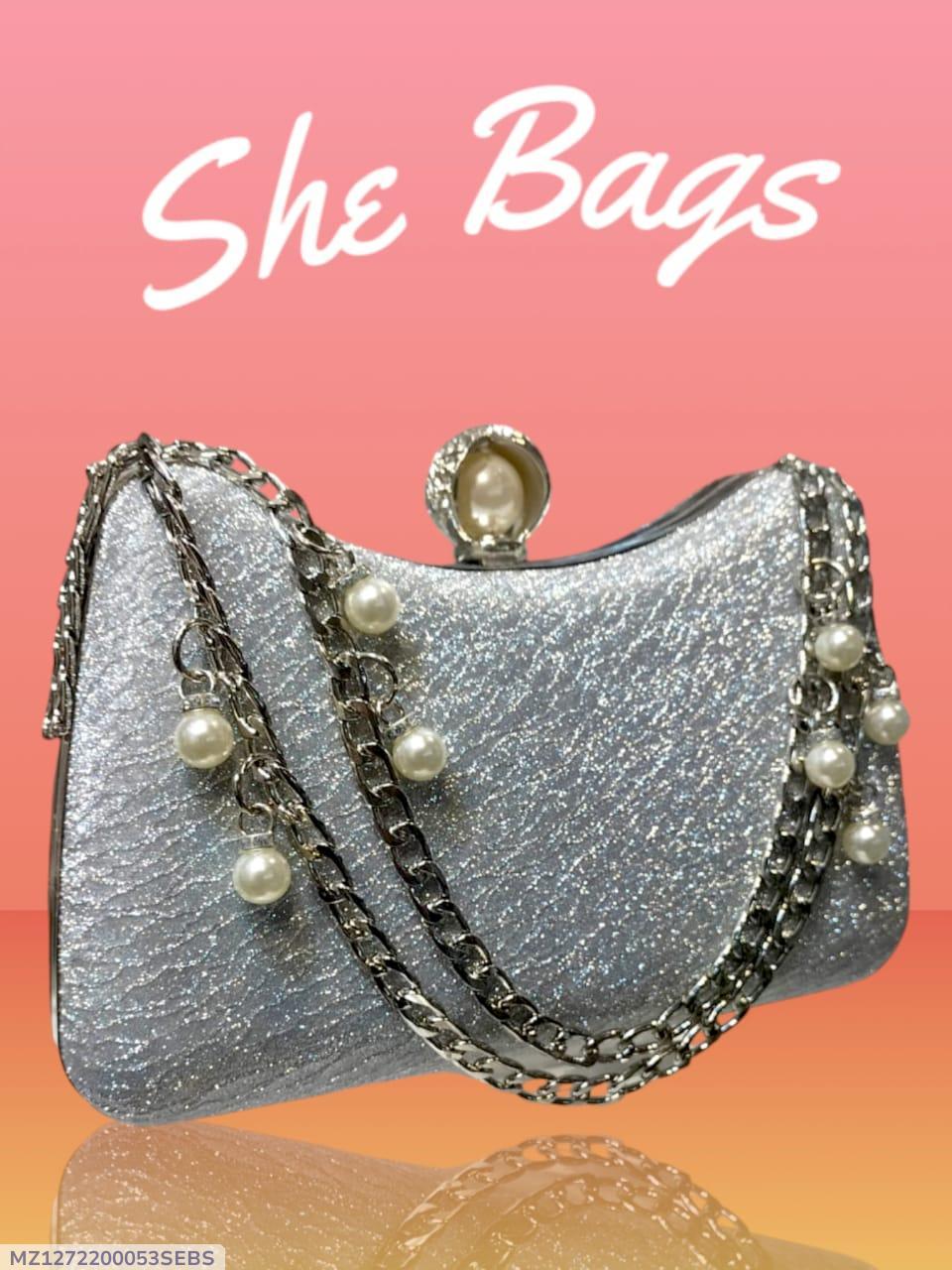 Women's Silver Metal Textured Formal Clutch