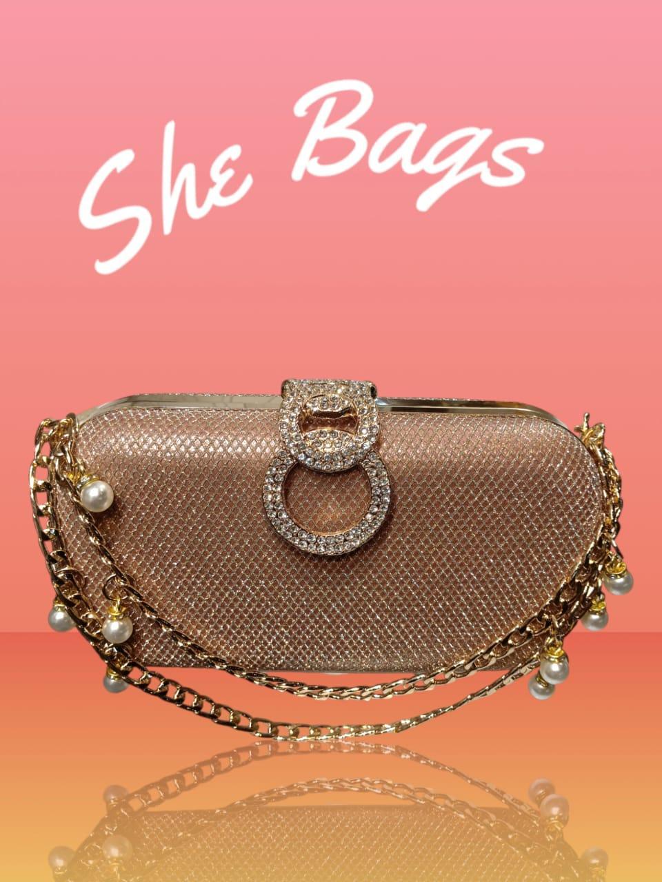 Women's Golden Metal Textured Formal Clutch