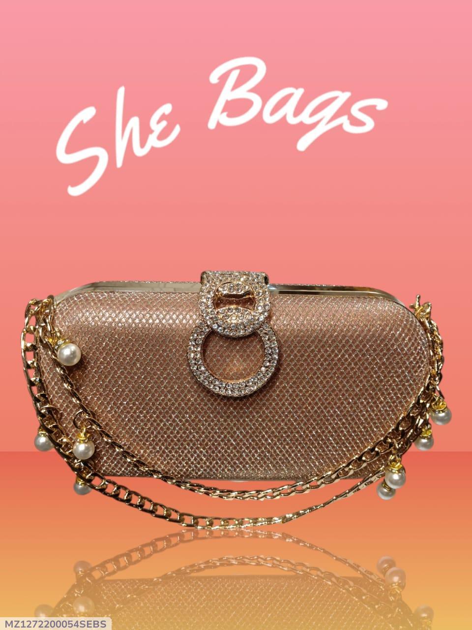 Women's Golden Metal Textured Formal Clutch