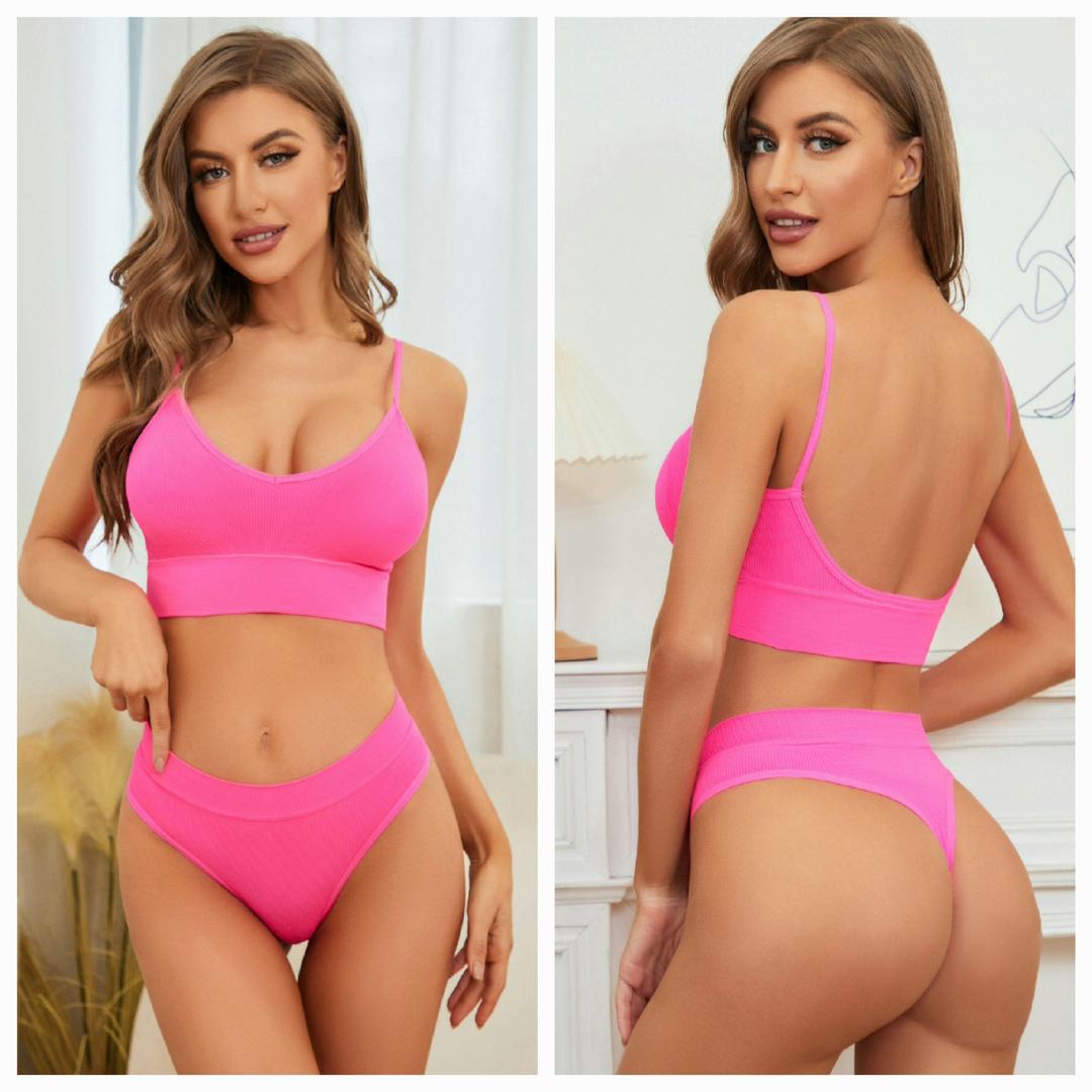 Women V-Shape Non Padded Sports Bra - Pink Jersey