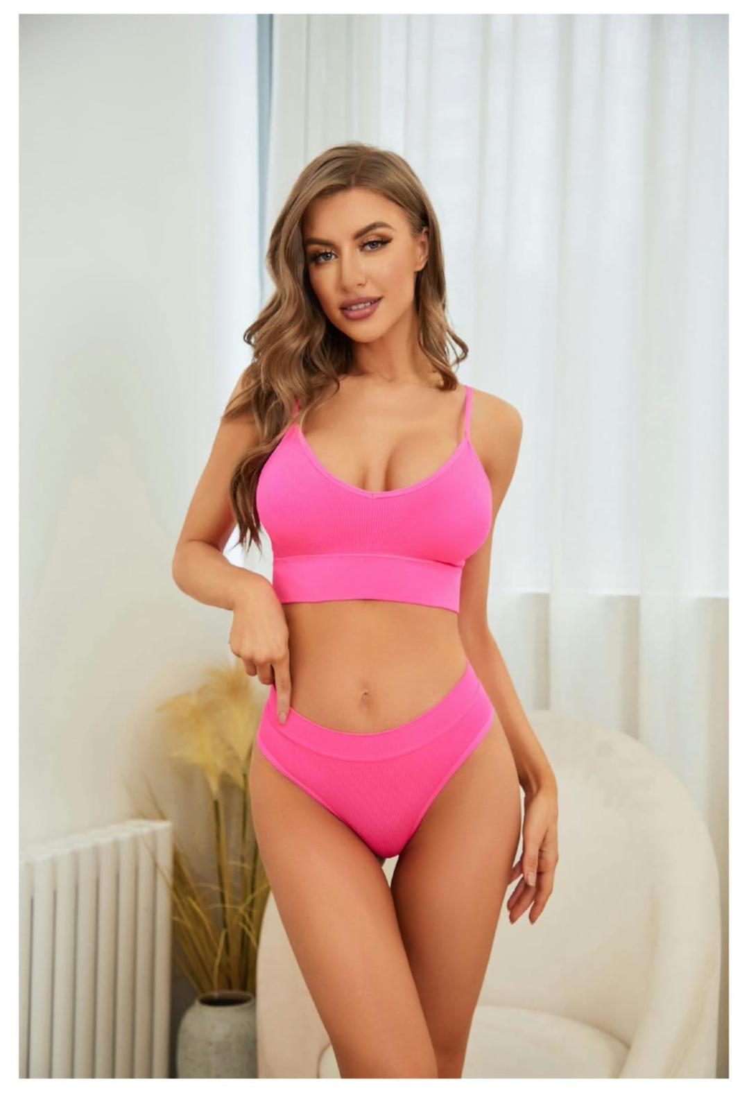Women V-Shape Non Padded Sports Bra - Pink Jersey