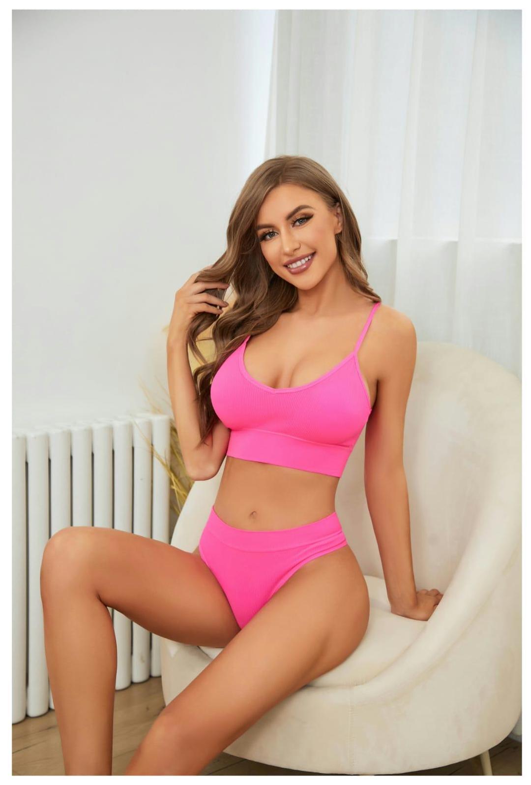 Women V-Shape Non Padded Sports Bra - Pink Jersey