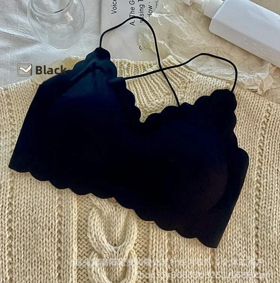 Women Korean-Style Padded Bra - Black Malai Steel Ring-Free