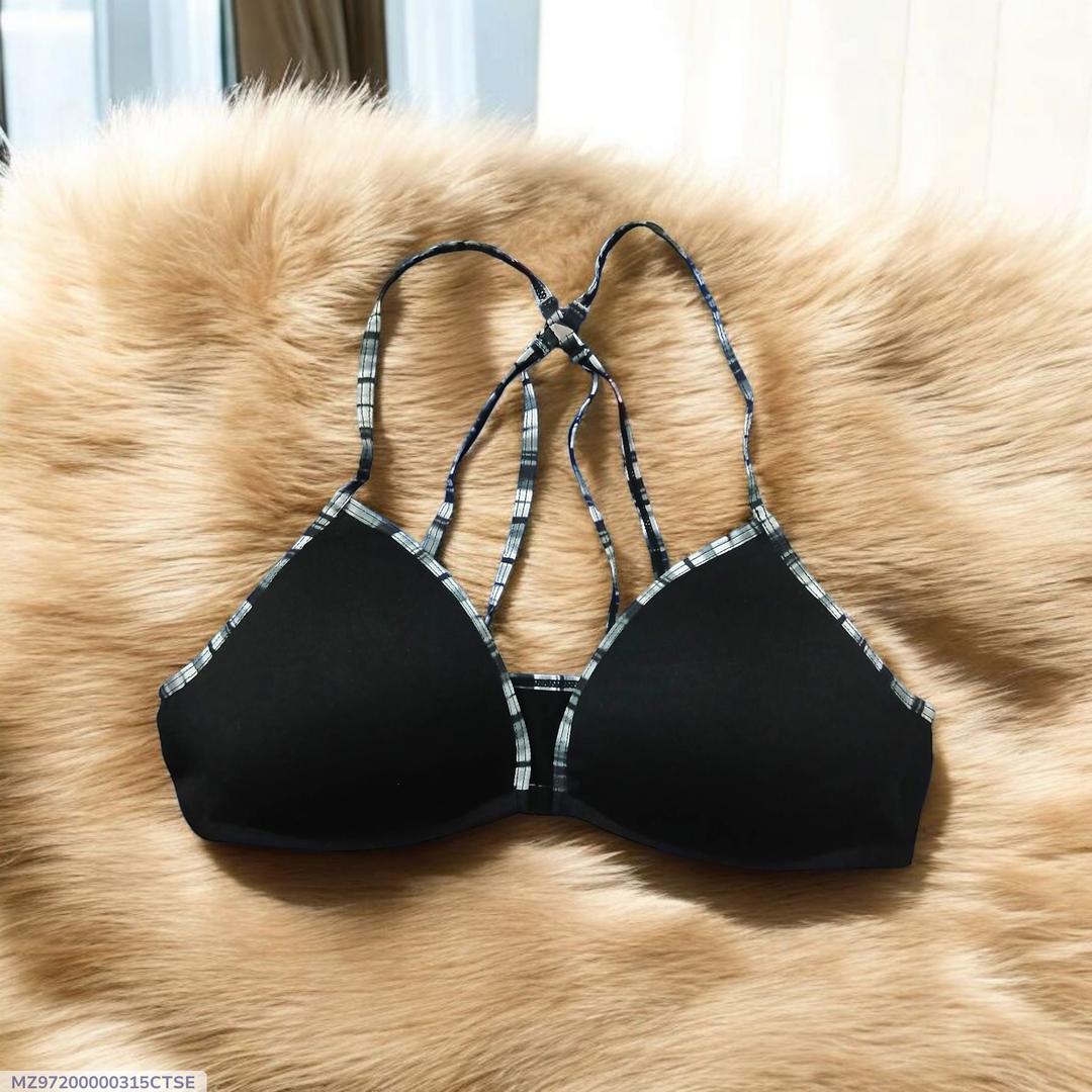 Women Front Button Bra with Double Crisscross Straps - White Jersey