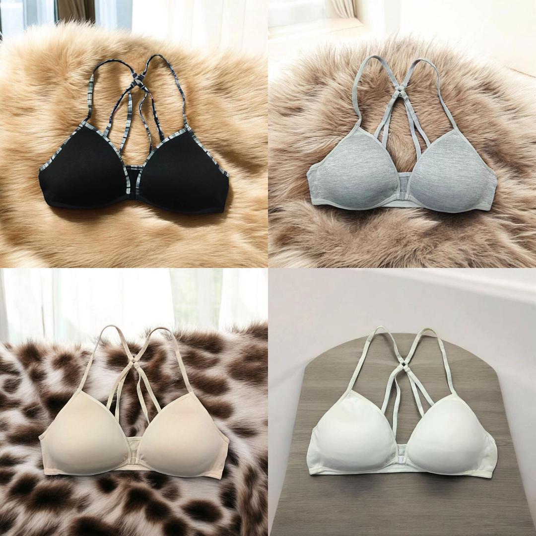 Women Front Button Bra with Double Crisscross Straps - White Jersey