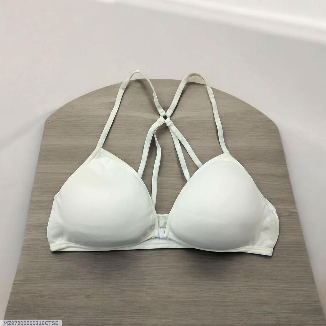 Women Front Button Bra with Double Crisscross Straps - White Jersey