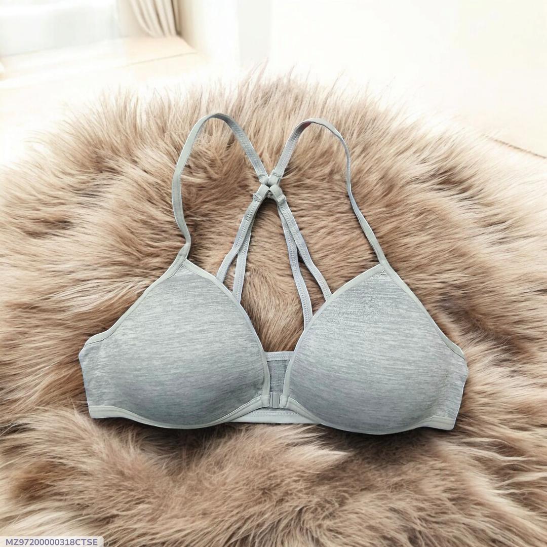Women Front Button Bra with Double Crisscross Straps - White Jersey