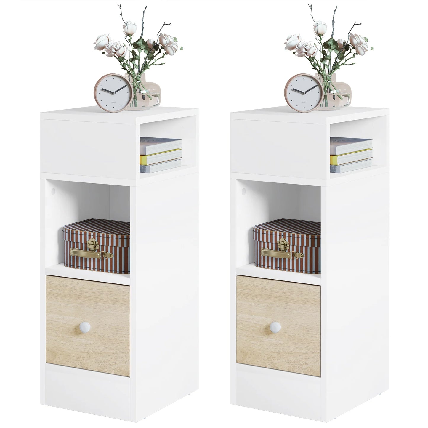 WOLTU 2PCS Narrow Bedside Table Nightstand with Open Shelves