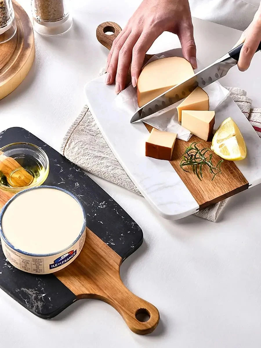 Elegant Wooden and Marble Cutting Board, Stylish and Durable Cutting Board, Perfect for Slicing and Serving Cheese or Meats