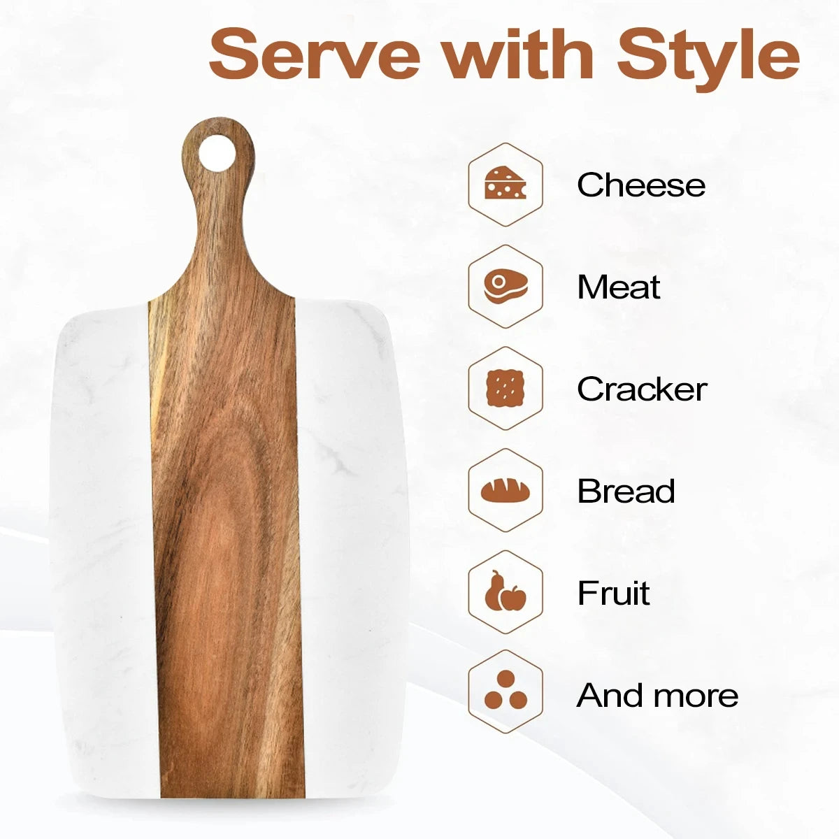 Elegant Wooden and Marble Cutting Board, Stylish and Durable Cutting Board, Perfect for Slicing and Serving Cheese or Meats