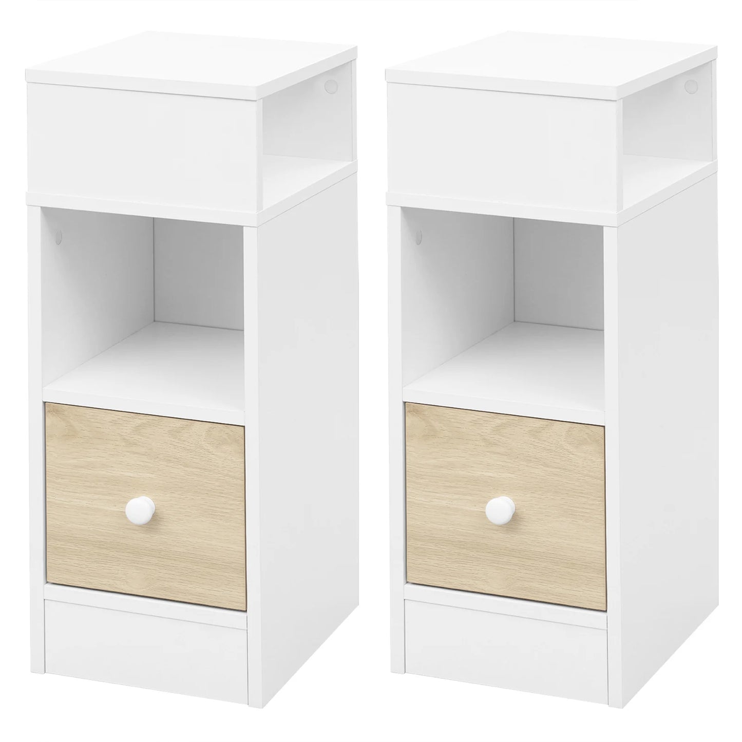 WOLTU 2PCS Narrow Bedside Table Nightstand with Open Shelves
