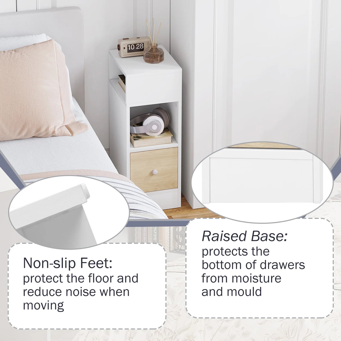 WOLTU 2PCS Narrow Bedside Table Nightstand with Open Shelves