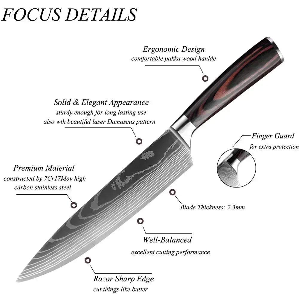 Laser Damascus Kitchen Knife