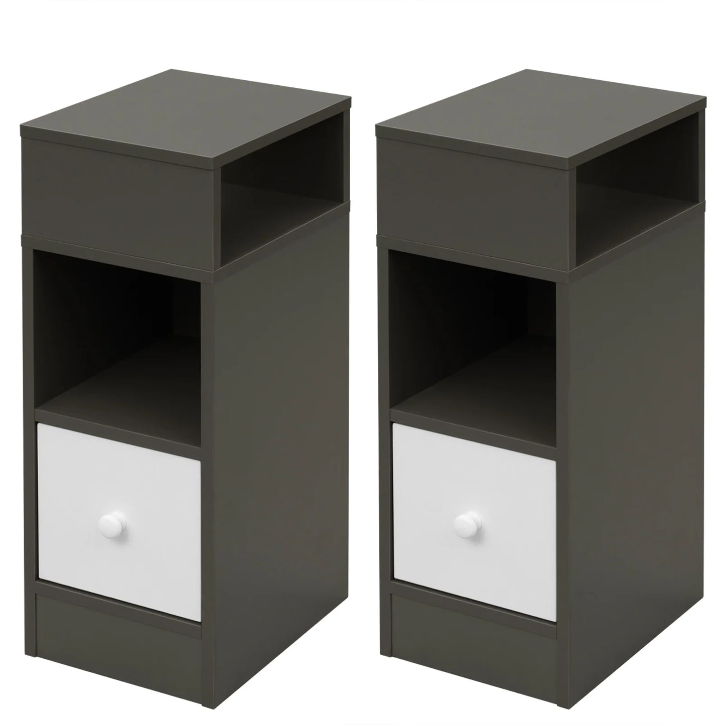 WOLTU 2PCS Narrow Bedside Table Nightstand with Open Shelves