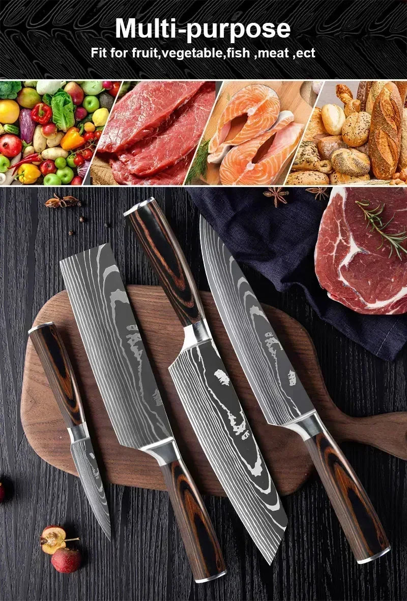 Laser Damascus Kitchen Knife