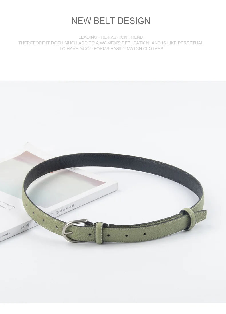 pipiTan Women's Lychee Texture Cowhide Belt