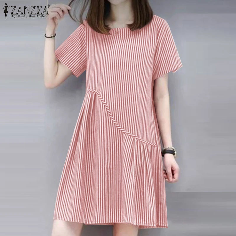 ZANZEA Striped Dress - Short Sleeve Vintage