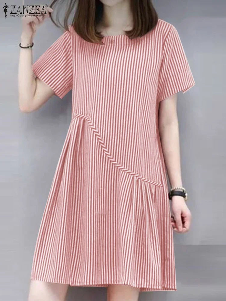 ZANZEA Striped Dress - Short Sleeve Vintage