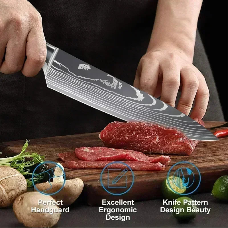 Laser Damascus Kitchen Knife