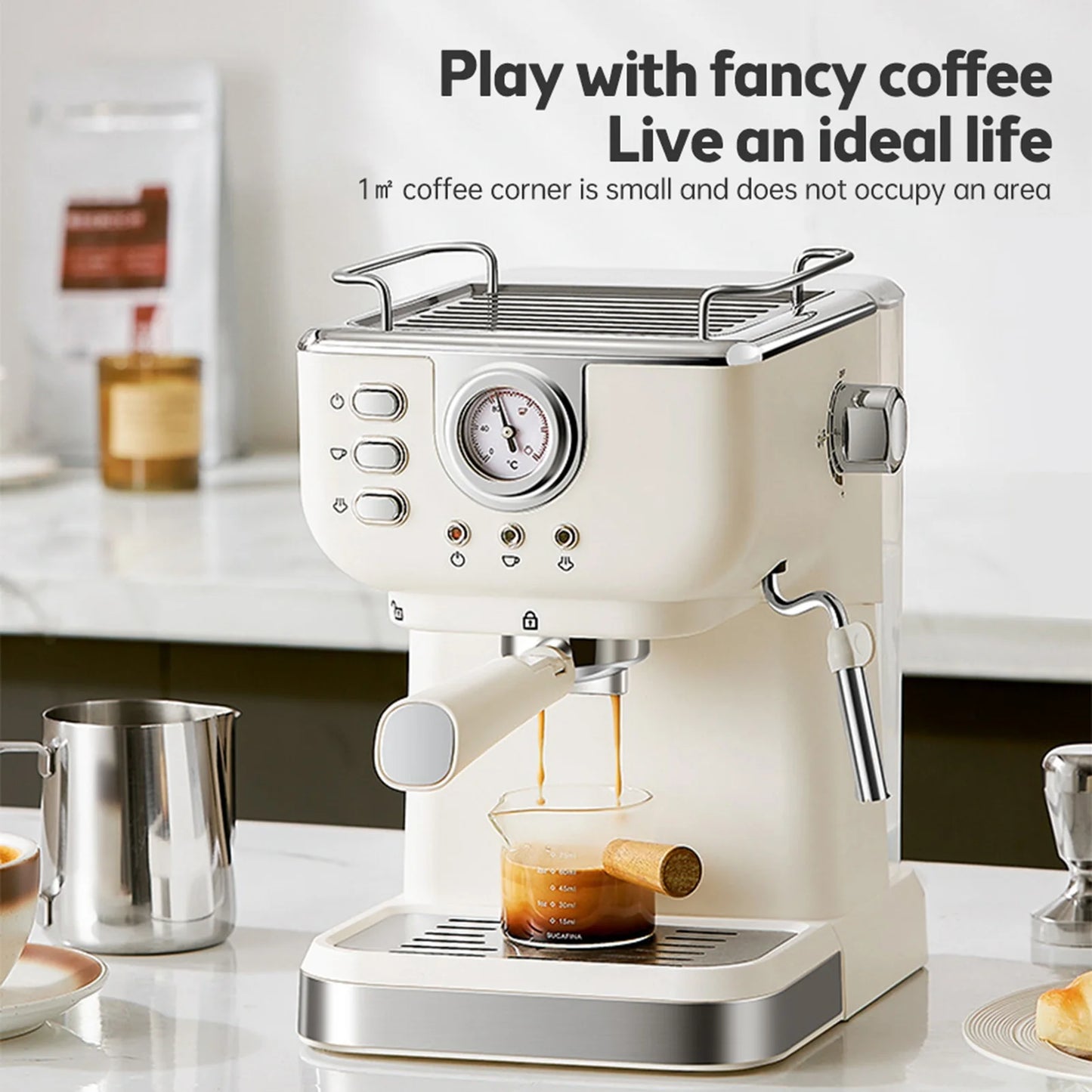 Coffee Maker 1050W 1.5L Large Capacity Semi Automatic