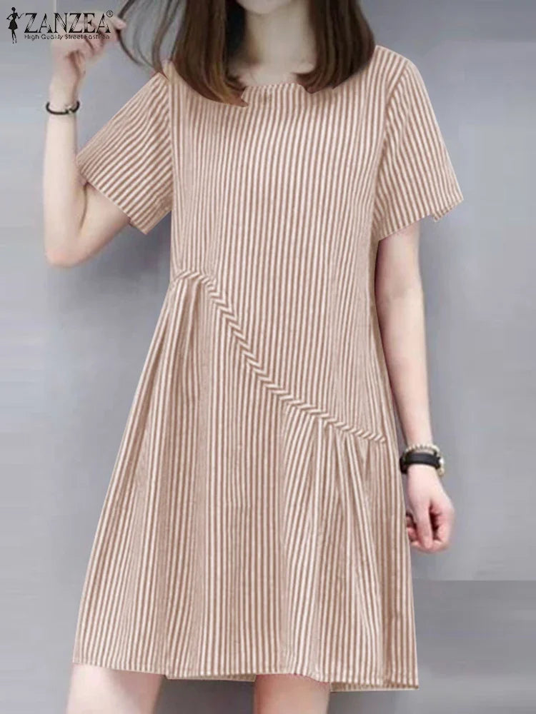 ZANZEA Striped Dress - Short Sleeve Vintage