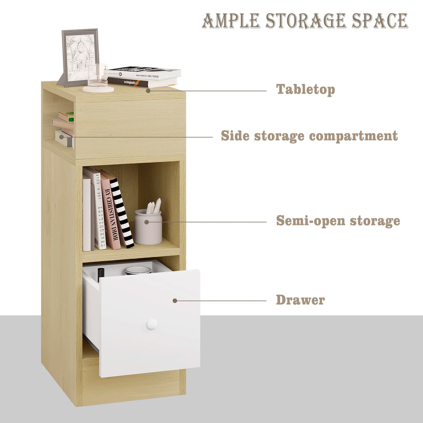 WOLTU 2PCS Narrow Bedside Table Nightstand with Open Shelves