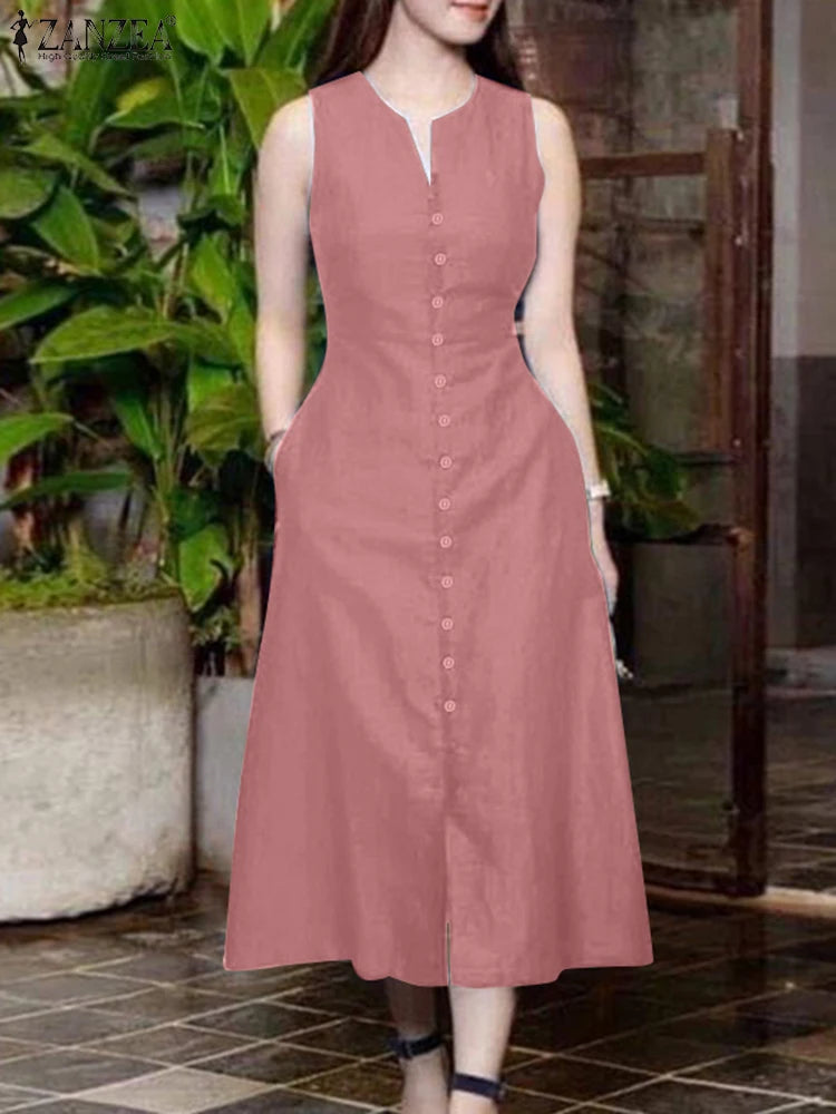 Women's V-Neck Sleeveless A-Line Dress - Office & Casual Wear