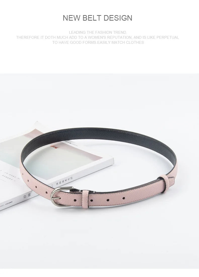 pipiTan Women's Lychee Texture Cowhide Belt