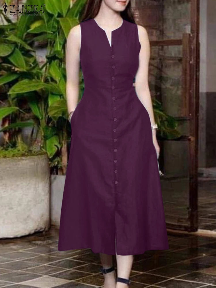 Women's V-Neck Sleeveless A-Line Dress - Office & Casual Wear